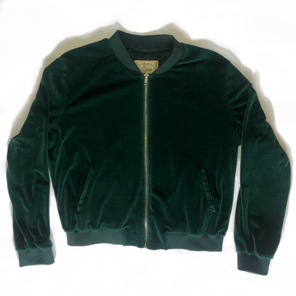 Forest Green Velour Bomber Jacket (XL)